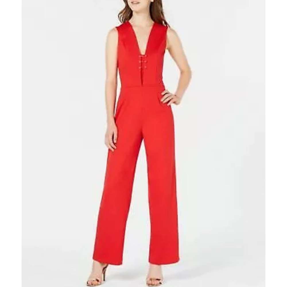 Xoxo Red V Neck Sleeveless Jumpsuit - Picture 2 of 8